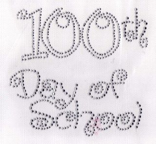 100th day of school (large) Iron On Hot Fix Rhinestone Transfer   Clear