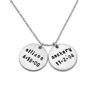 Double Disc Name and Date Pendant in Sterling Silver (2 Names and