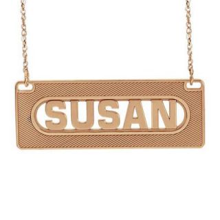 Rectangular Nameplate Necklace in Rose Rhodium Plated Sterling Silver