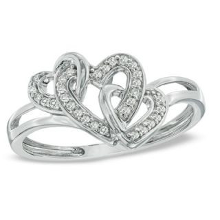 10 CT. T.W. Diamond Triple Heart Promise Ring in Sterling Silver