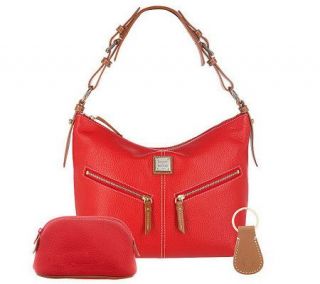 Dooney & Bourke All Weather Red Leather Hobo Bag with Cosmetic Case —