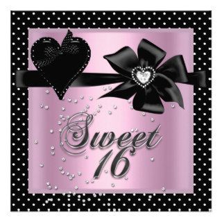 Sweet Sixteen Sweet 16 Pink Black Polka Dot Custom Invitations