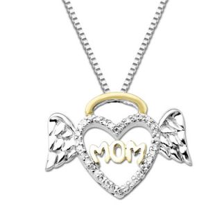 10 CT. T.W. Diamond Halo Winged Heart Mom Pendant in Sterling