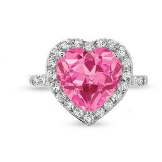 Lab Created Heart Shaped Pink Sapphire Frame Ring in 10K White Gold