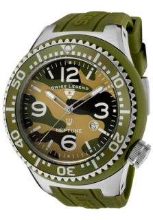 Swiss Legend 11852C 017  Watches,Mens Neptune Green Camouflage Dial Green Silicone, Casual Swiss Legend Quartz Watches