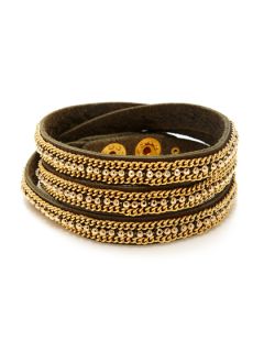 Leather & Gold Chain Wrap Bracelet by Presh