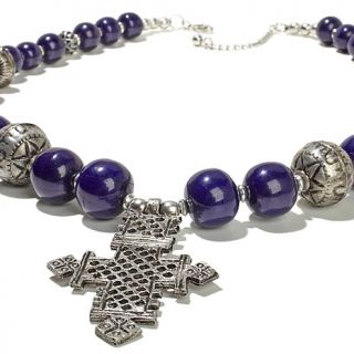 BAJALIA "Punita" Colored Bead Metal Cross 24 1/4" Drop Necklace
