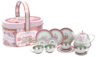 Schylling Toys Rose Tin Tea Set in Tin Basket Toys & Games
