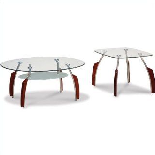 Global Furniture USA Francis Coffee Table Set with Glass Top in Mahogany   Oval Coffee Table