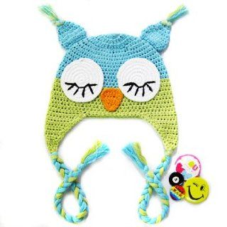KF Baby Animal Beanie Hat, with Ear Flaps, Owl, Blue Green, 4 Pinback Buttons  Infant And Toddler Hats  Baby