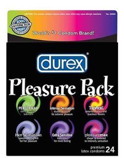 Durex Pleasure Pack Premium Lubricated Latex Condoms 24 ct (Pack of 3) Health & Personal Care