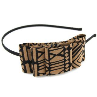Honey Brown & Black   Indie Chic Print   Asymetrical   Double Tier Bow   Wire Head Band With Black Ribbon   Hair Band Health & Personal Care