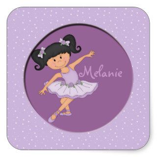 Cute Lilac Ballerina 2 Custom Name Square Stickers