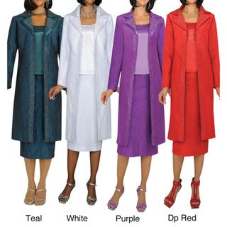 Divine Apparel Textured 3 Piece Duster Coat Womens Suit Divine Apparel Suits & Suit Separates
