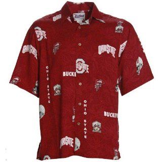 NCAA Reyn Spooner Ohio State Buckeyes Crimson Tropical Scenic College Button Up Shirt (Small)  Sports Fan T Shirts  Sports & Outdoors