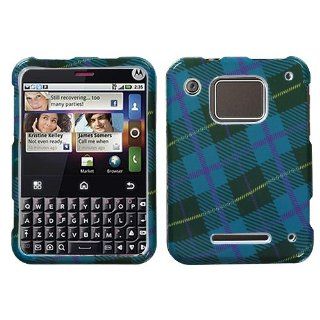 Motorola MB502 Charm Hard Plastic Snap on Cover Blue Plaid Weave T Mobile Cell Phones & Accessories