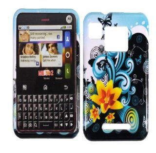 Blue Flower Hard Cover Case for Motorola Charm MB502 Cell Phones & Accessories