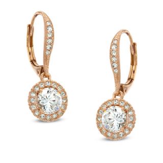 Cubic Zirconia and Crystal Frame Drop Earrings in Brass with 18K Rose