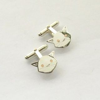 cat cufflinks silver and gold by saba jewellery