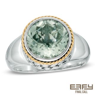 EFFY™ Final Call 10.0mm Green Quartz Ring in Sterling Silver and 18K