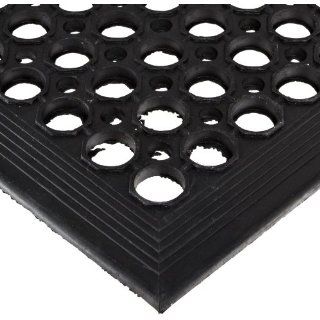 NoTrax 504 General Purpose Rubber Beveled Drain Step Anti Fatigue/Anti Slip Floor Mat, for Wet Areas, 3' Width x 5' Length x 1/2" Thickness, Black Antislip Mat