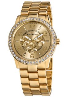 Vernier VNR11124YG  Watches,Womens Dazzaling Gold Tone Genuine Crystal Stone Bezel Chrono Look Bracelet, Casual Vernier Quartz Watches