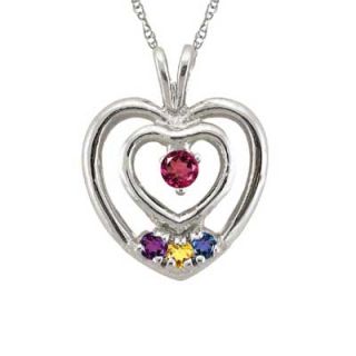 Mothers Simulated Birthstone Double Heart Pendant in 10K White or