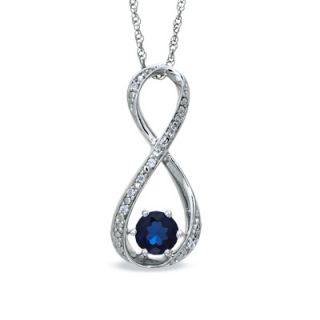 5mm Lab Created Blue Sapphire and Diamond Accent Infinity Pendant in