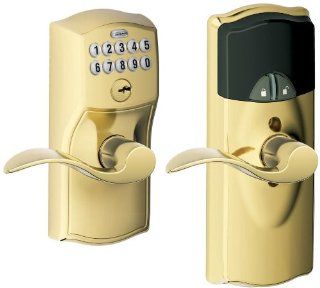 Schlage FE599NX CAM 505 ACC 505 Home Keypad Lever with Z Wave Technology, Bright Brass   Door Handles  