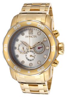 Invicta 15043  Watches,Mens Pro Diver Silver Tone Dial 18K Gold Plated Stainless Steel, Casual Invicta Quartz Watches