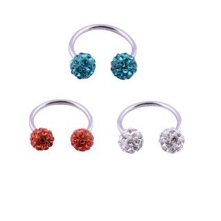 Body Piercing Jewelry Lot of 3 16G 3/8" Surgical Stainless Steel Horseshoe Circular Barbell with 4mm Swarovski CZ Bling Rhinestone Crystal Disco Ball   Blue Zircon,Orange,Crystal Clear Jewelry