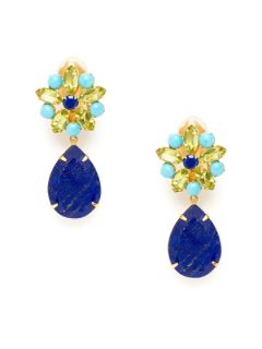 Turquoise, Peridot, & Lapis Floral Drop Earrings by Bounkit