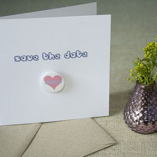 personalised badge save the date cards by wedding in a teacup