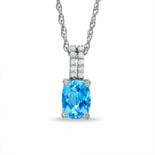 Cushion Cut Blue Topaz and White Topaz Pendant in Sterling Silver