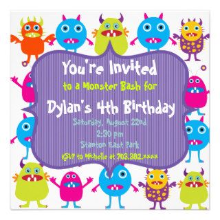 Cute Monster Birthday Party Invitation Templates