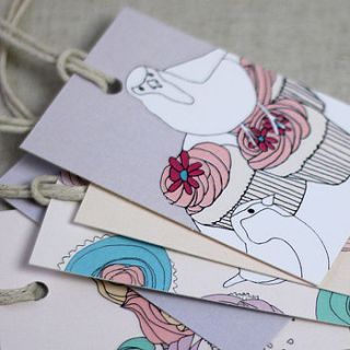 set of five bird and cupcake gift tags by lil3birdy