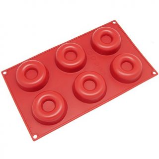 Freshware 6 Cavity Silicone Savarin and Donut Mold   Red