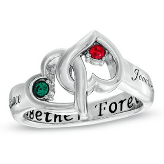 Couples Entwined Hearts Simulated Birthstone Ring in Sterling Silver