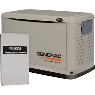 Generac Guardian Air-Cooled Standby Generator — 14kW (LP)/13kW (NG), 200 Amp Service Rated Smart Switch, Model# 6241