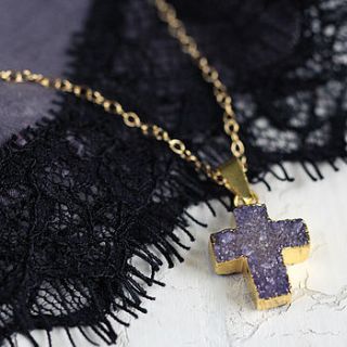 amethyst druzy cross necklace by artique boutique