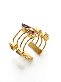 Multi Stone & Gold Cuff Bracelet by Zariin