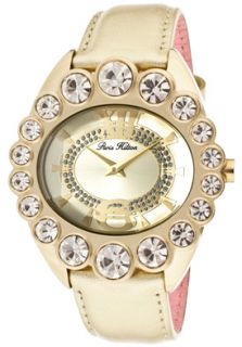 Paris Hilton PH13104JSG 06  Watches,Womens Crown White Crystal Champagne Dial Metallic Gold Genuine Calf Leather, Casual Paris Hilton Quartz Watches