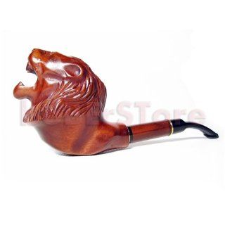 Carved Tobacco Pipe LION HEAD. Pear Wood Handcrafted & Exclusive Tamper Gift Health & Personal Care