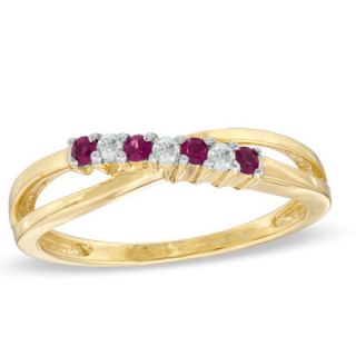 Ruby and Diamond Accent Cross Over Ring in 10K Gold   Zales