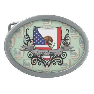 Mexican American Shield Flag Oval Belt Buckle
