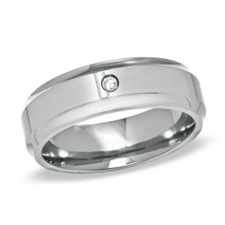 Mens 8.0mm Engraved Titanium Wedding Band with Diamond Accent (40