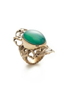 Green Agate Doublet Geometric Cutout Ring by Stephen Dweck