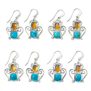 Jay King Turquoise and Amber Sterling Silver Scroll Drop Earrings