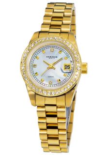 Akribos XXIV AK489YG  Watches,Womens Diamond Quartz Bracelet Watch, Casual Akribos XXIV Quartz Watches
