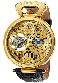 Stuhrling Original 127D.333531  Watches,Mens Sovereign Tourbillon Gold Tone Dial Black Crocodile, Casual Stuhrling Original Mechanical Watches
